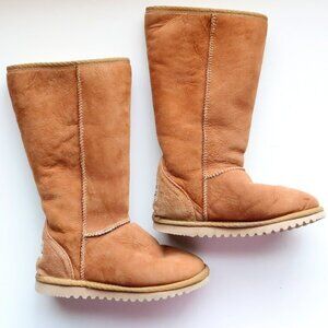 UGG Jumbo Classic Tall Light Brown Tan Sheepskin Flat Winter Snow Boots Size 6